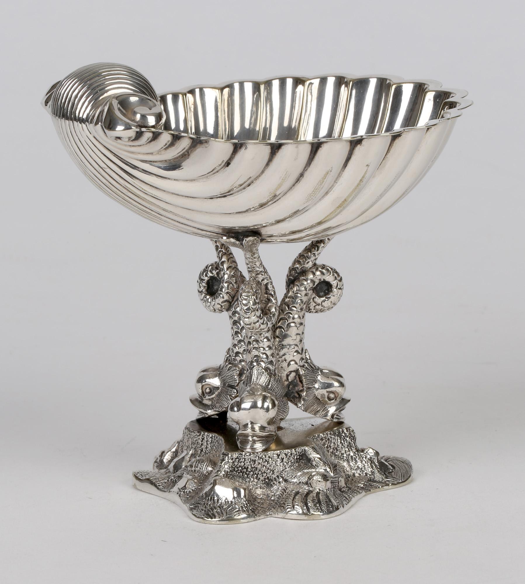 19th Century William Hutton Aesthetic Movement Silver Plated Clam Shell Bon-Bon Dish