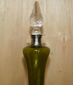 WILLIAM HUTTON ANTIQUE GREEN WiNE PORT SPIRIT DECANTER STERLING SILVER COLLAR