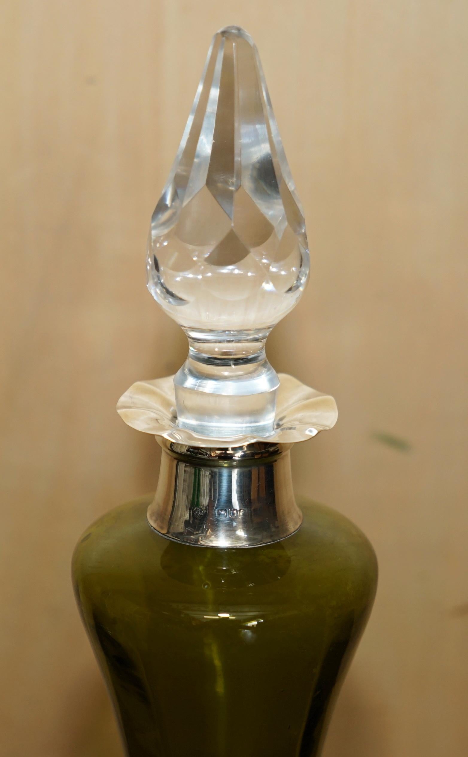 Fatto a mano WILLIAM HUTTON ANTICO Greene & Greene PORT SPIRIT DECANTER STERLING SILVER COLLAR in vendita