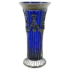 William Hutton Sheffield Sterling Silver & Cobalt Blue Glass vase