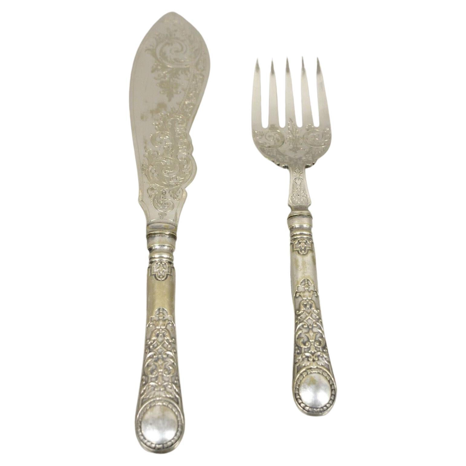 William Hutton & Sons English Victorian Silver Plated Fish Service Cutlery Set For Sale