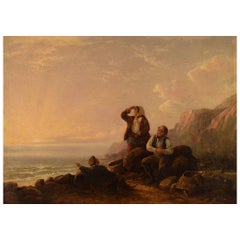 William I Shayer Oil on Canvas, Rocky Coast with Seashell Gatherers
