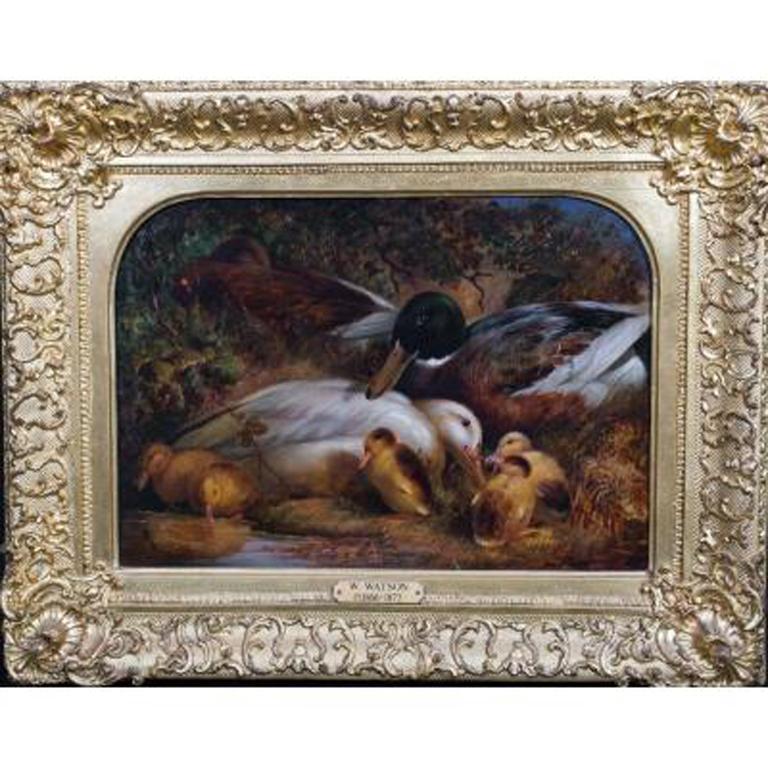 Animal Painting William Ii Watson - Une famille de canards, 19ème siècle par William II Watson (1831-1921)