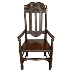 William III 17th Century Oak Hall Chair Circa 1650.