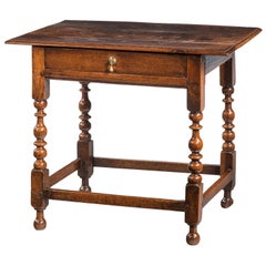 William III Period Oak Side Table on Well Turned Uprights