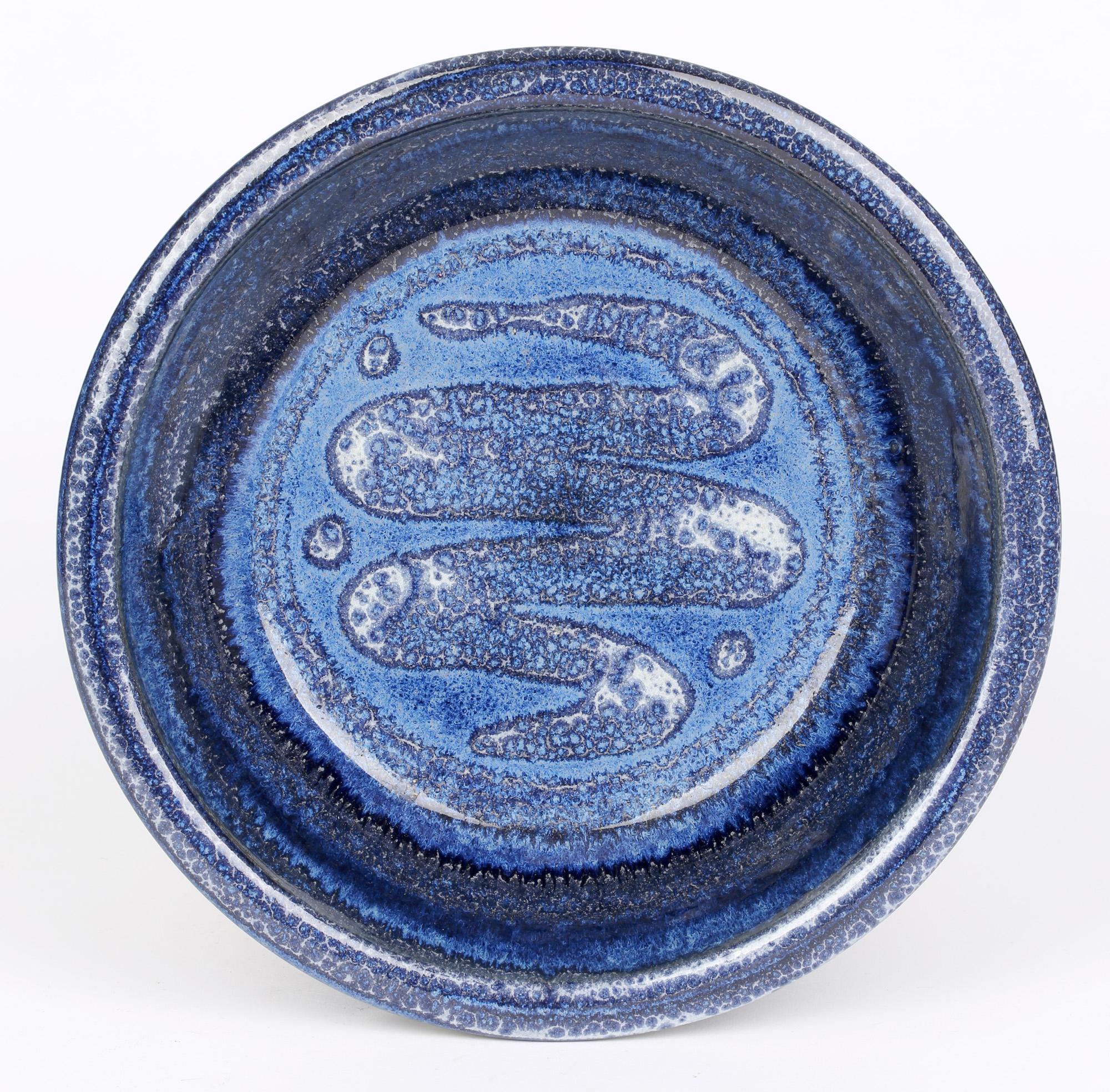 William Illsley 'British, b.1948' Studio Pottery BLue Glazed Bowl with Snake For Sale 1