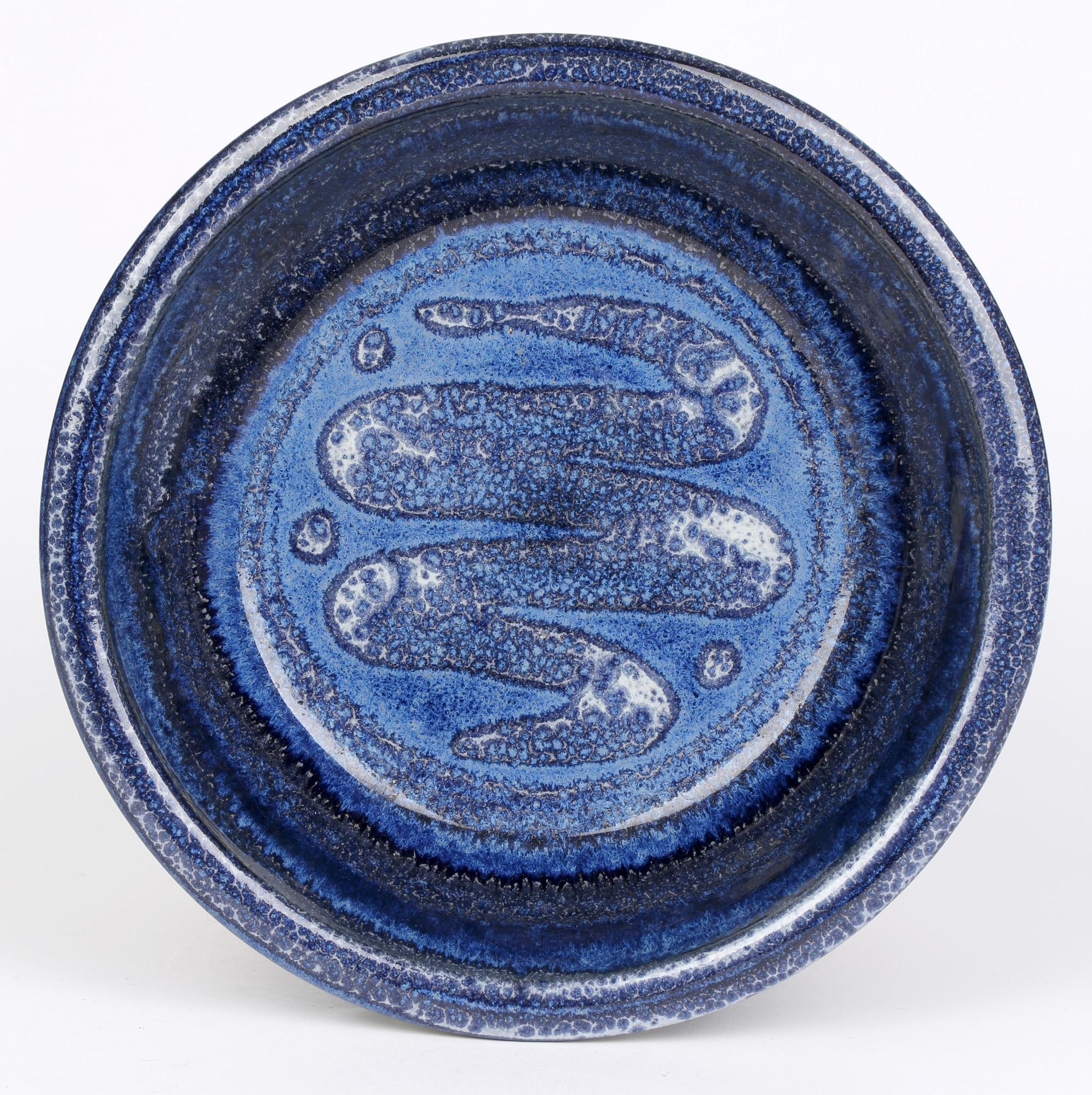 William Illsley 'British, b.1948' Studio Pottery BLue Glazed Bowl with Snake For Sale 5