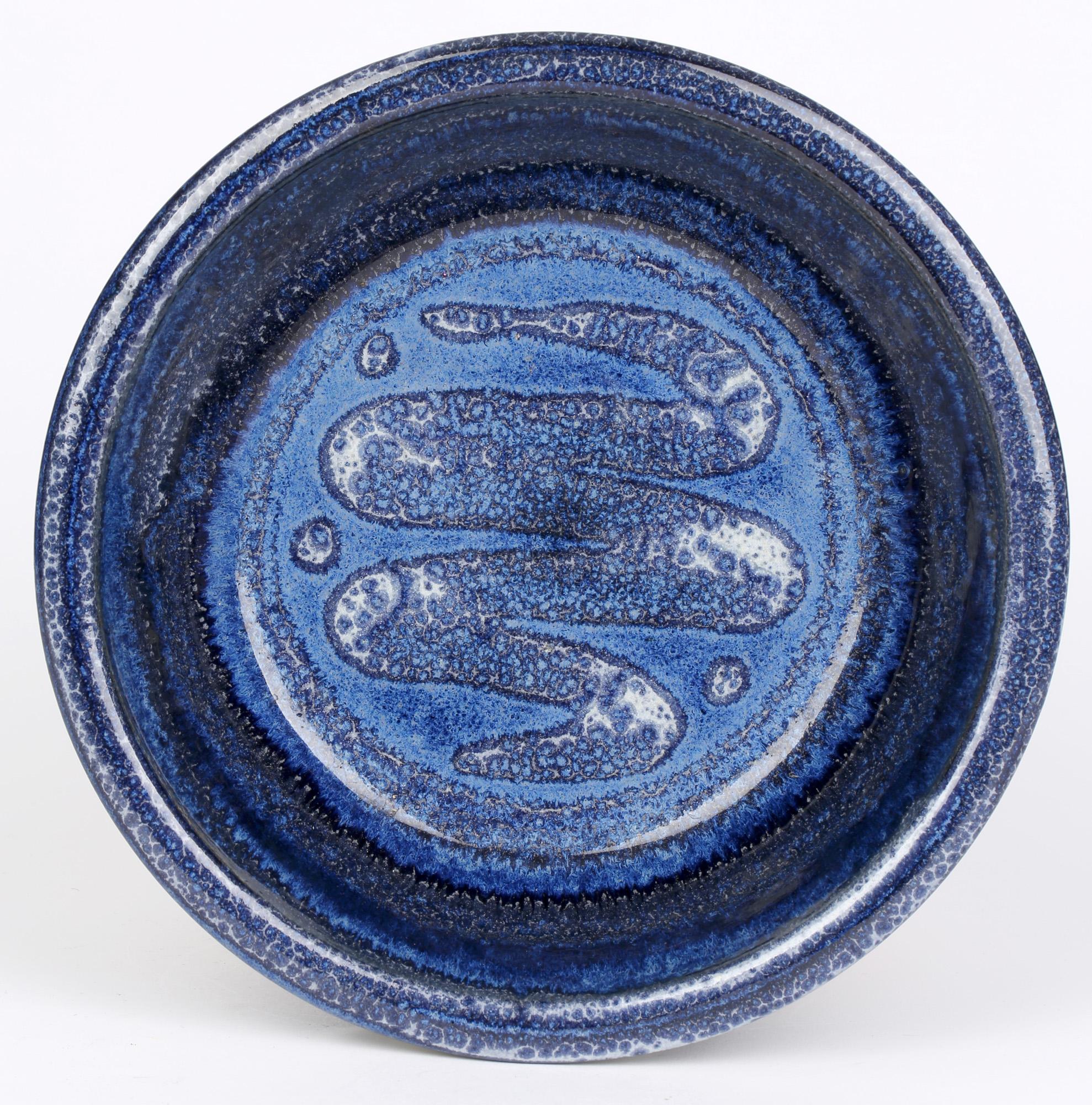 Modern William Illsley 'British, b.1948' Studio Pottery BLue Glazed Bowl with Snake For Sale