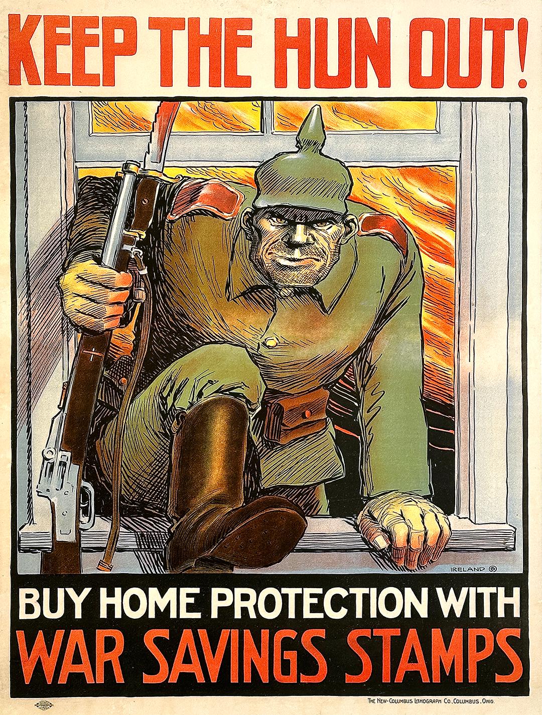 Original Vintage WWI War Savings Stamps Poster „ Keep the Hun Out“ von Ireland, Vintage