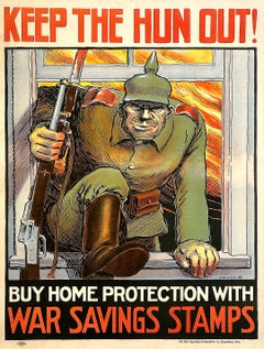 Original Vintage WWI War Savings Stamps Poster Keep the Hun Out by Ireland