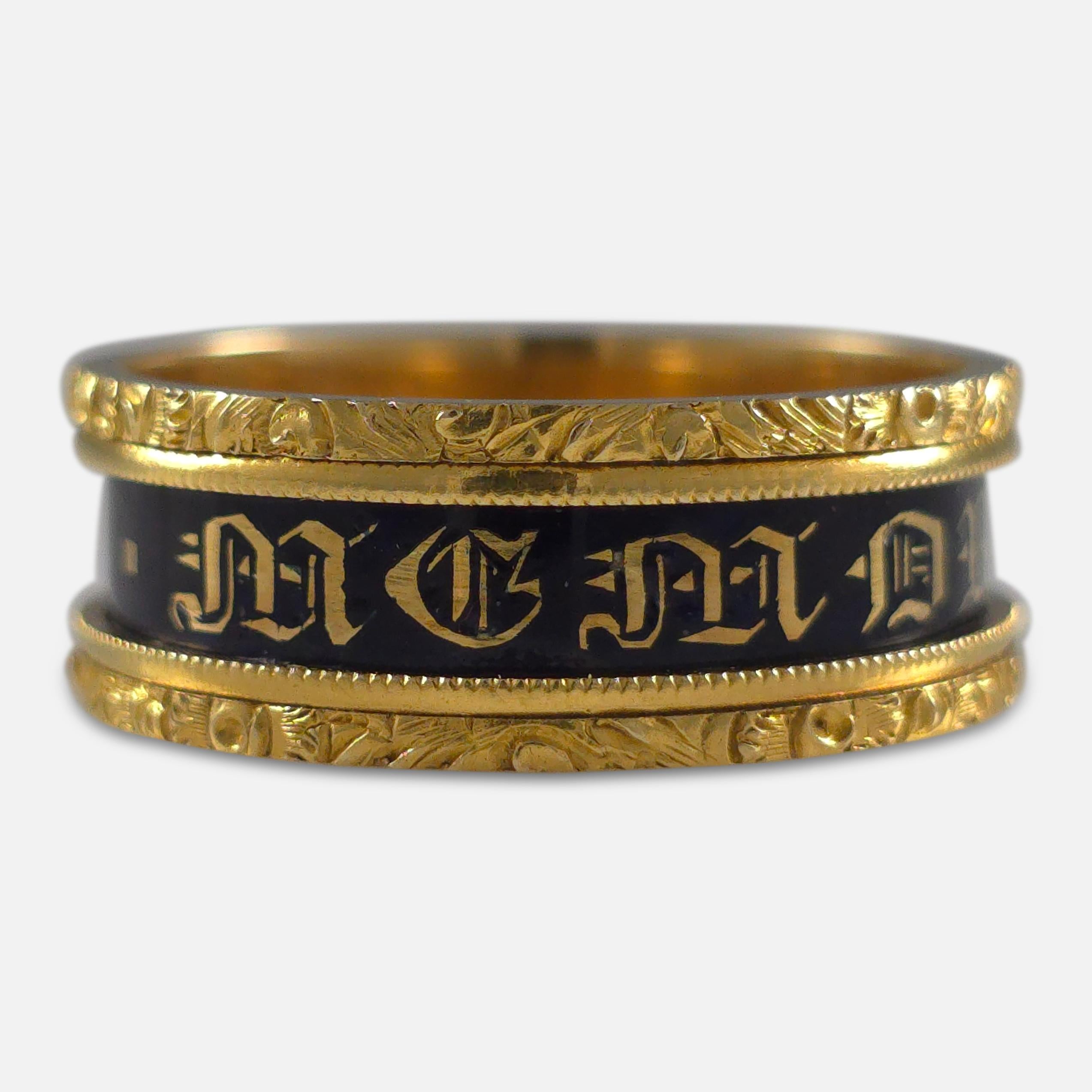 Women's or Men's William IV 18ct Gold and Enamel Memorial Ring, 1833 For Sale
