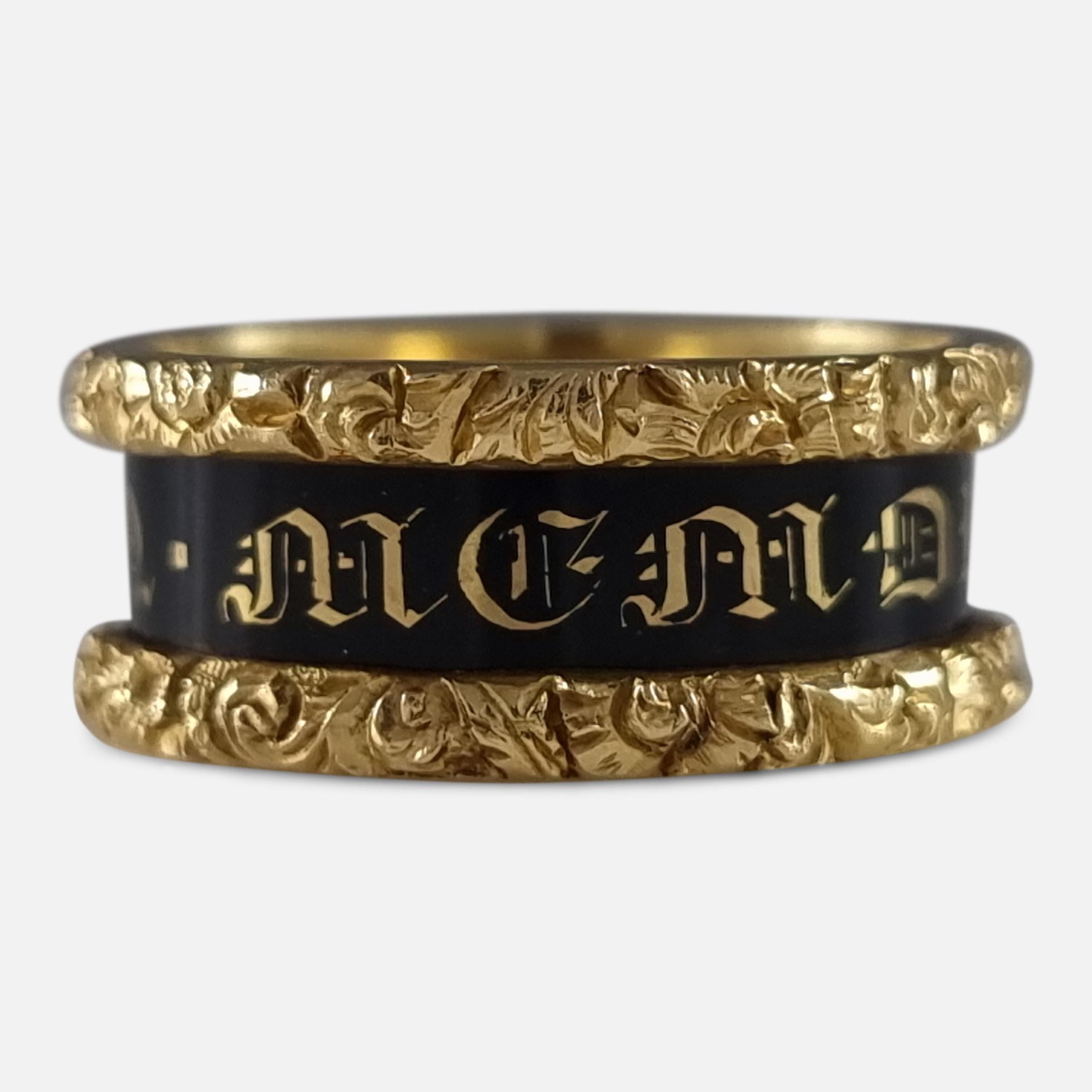 William IV 18ct Gold and Enamel Mourning Ring, 1837 For Sale 1