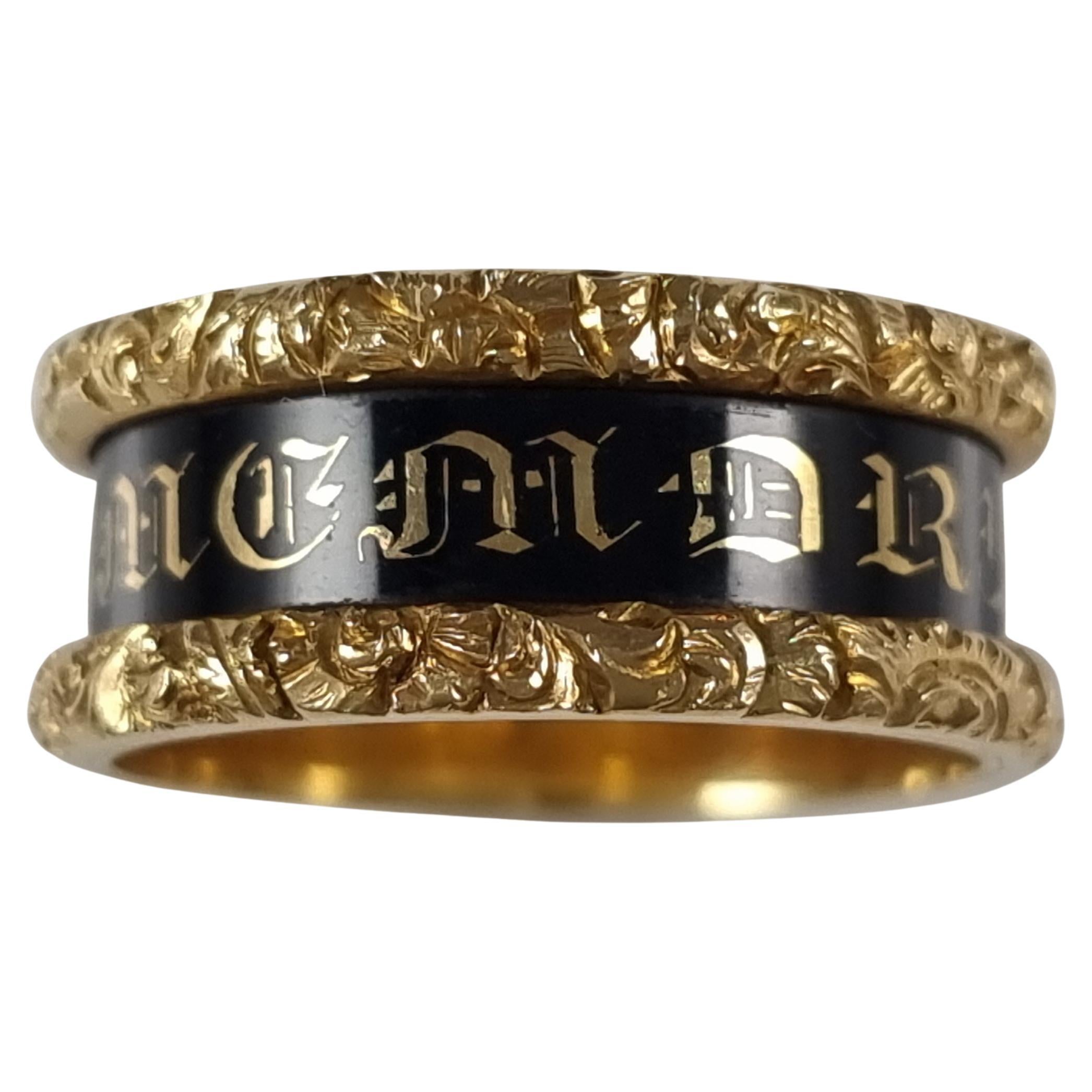 William IV 18ct Gold and Enamel Mourning Ring, 1837 For Sale