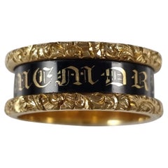 Vintage William IV 18ct Gold and Enamel Mourning Ring, 1837