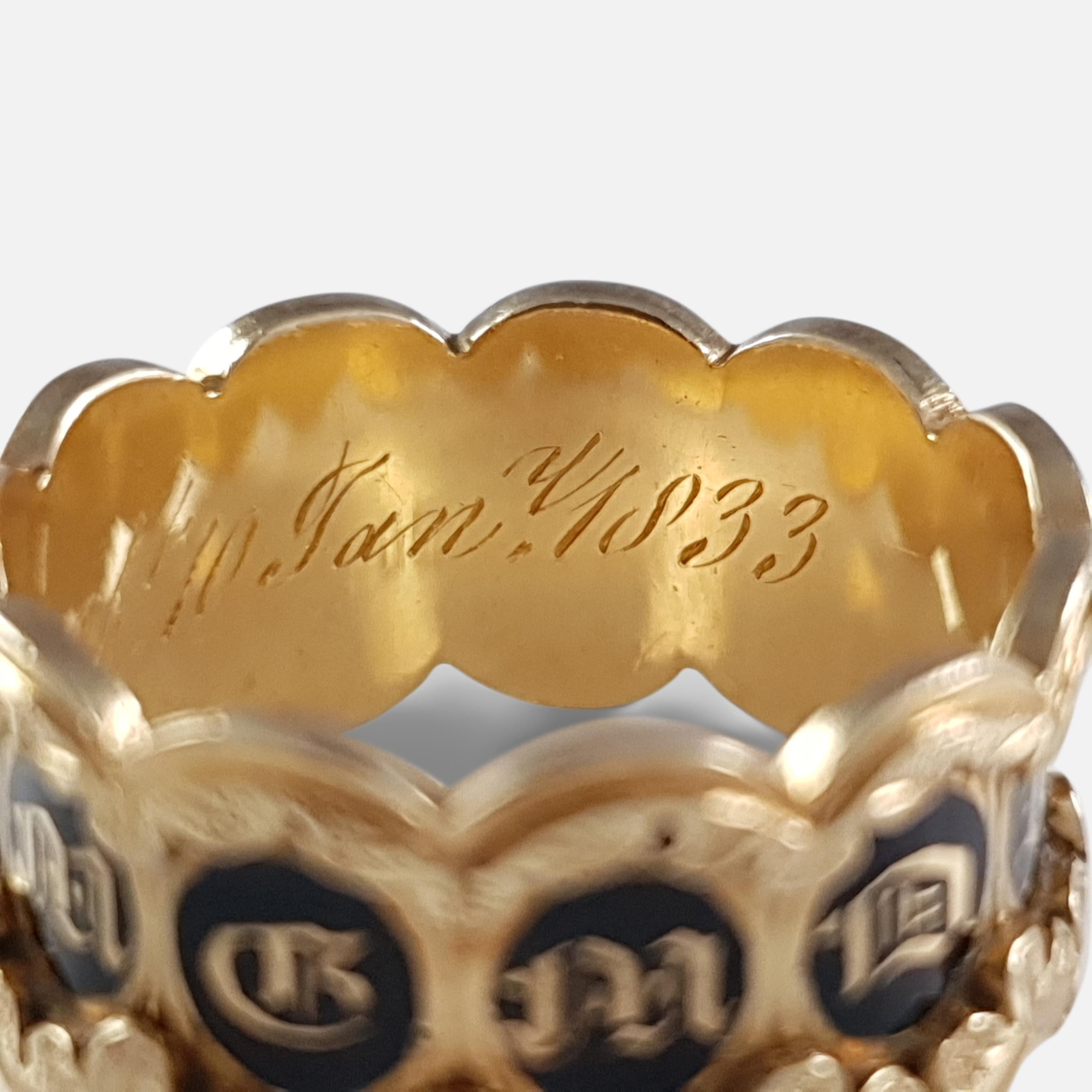 William IV 18 Karat Gold and Enamel Memorial Mourning Band Ring, 1832 5
