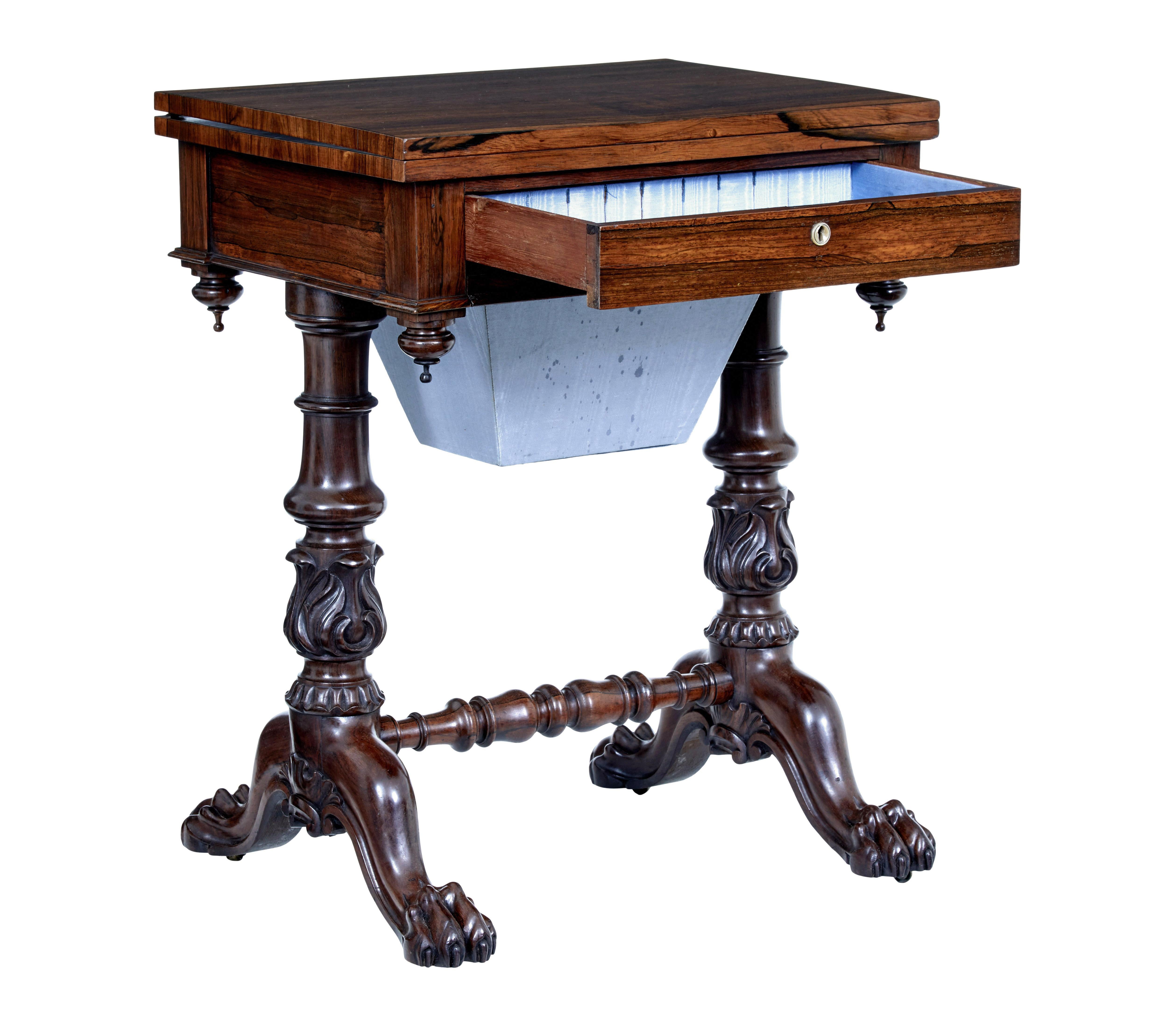 Hand-Carved William IV 19th century palisander flip top side table For Sale