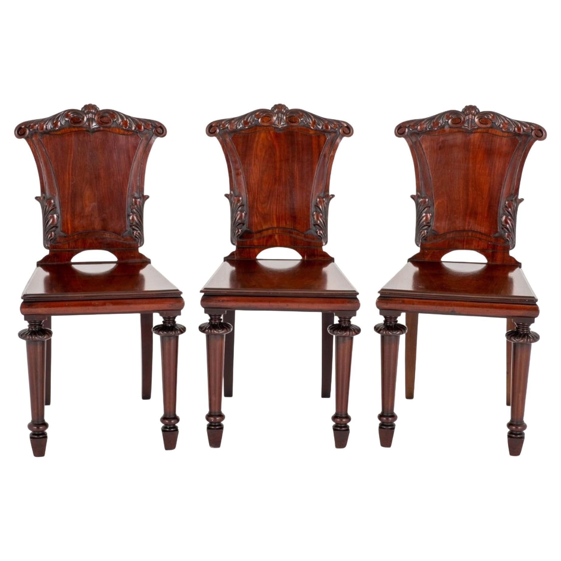 William iv Antique Hall Chairs Set 3, 19th Century