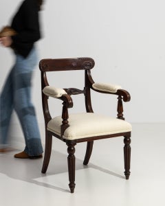 William IV Armchair, Dark Mahogany & Cream Upholstery, 19th Century
