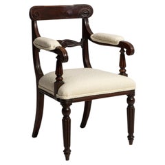 William IV Armchair, Dark Mahogany & Cream Upholstery, 19th Century