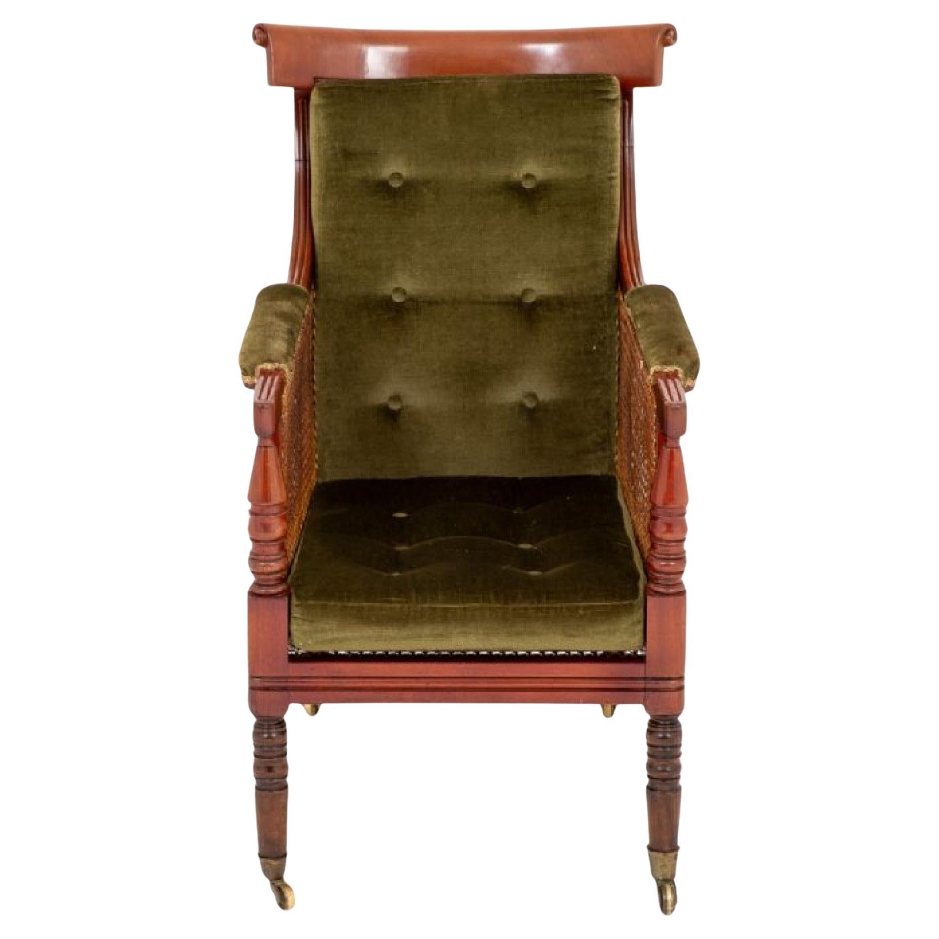 William IV Bergere Chair, Antique Mahogany, 19th Century