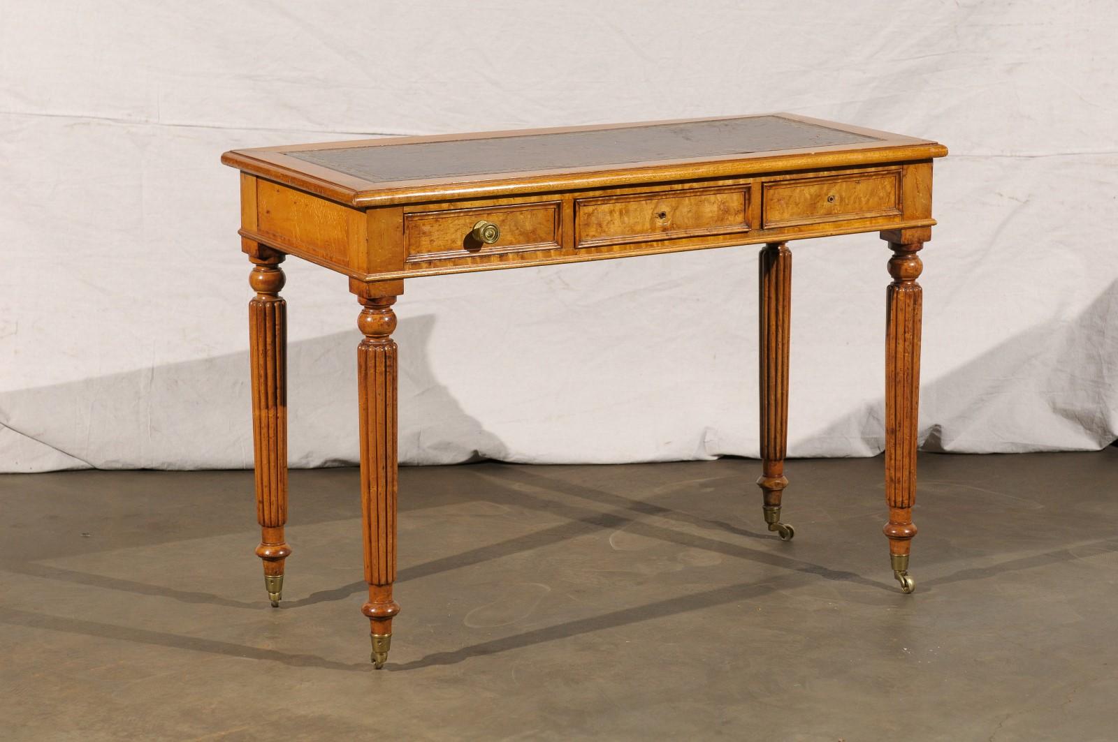 English William IV Bird's-Eye Maple Writing Table Desk with Leather Top, circa 1840s