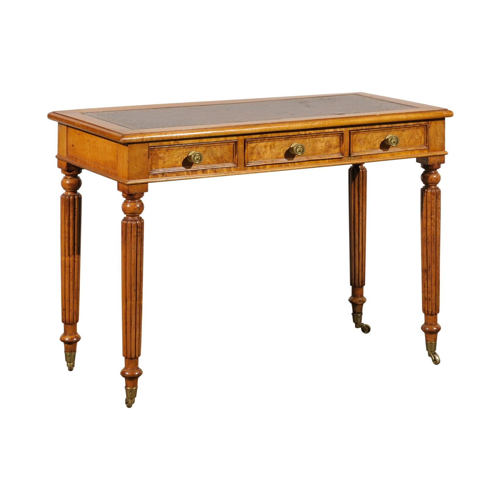William IV Bird's-Eye Maple Writing Table Desk with Leather Top, circa 1840s