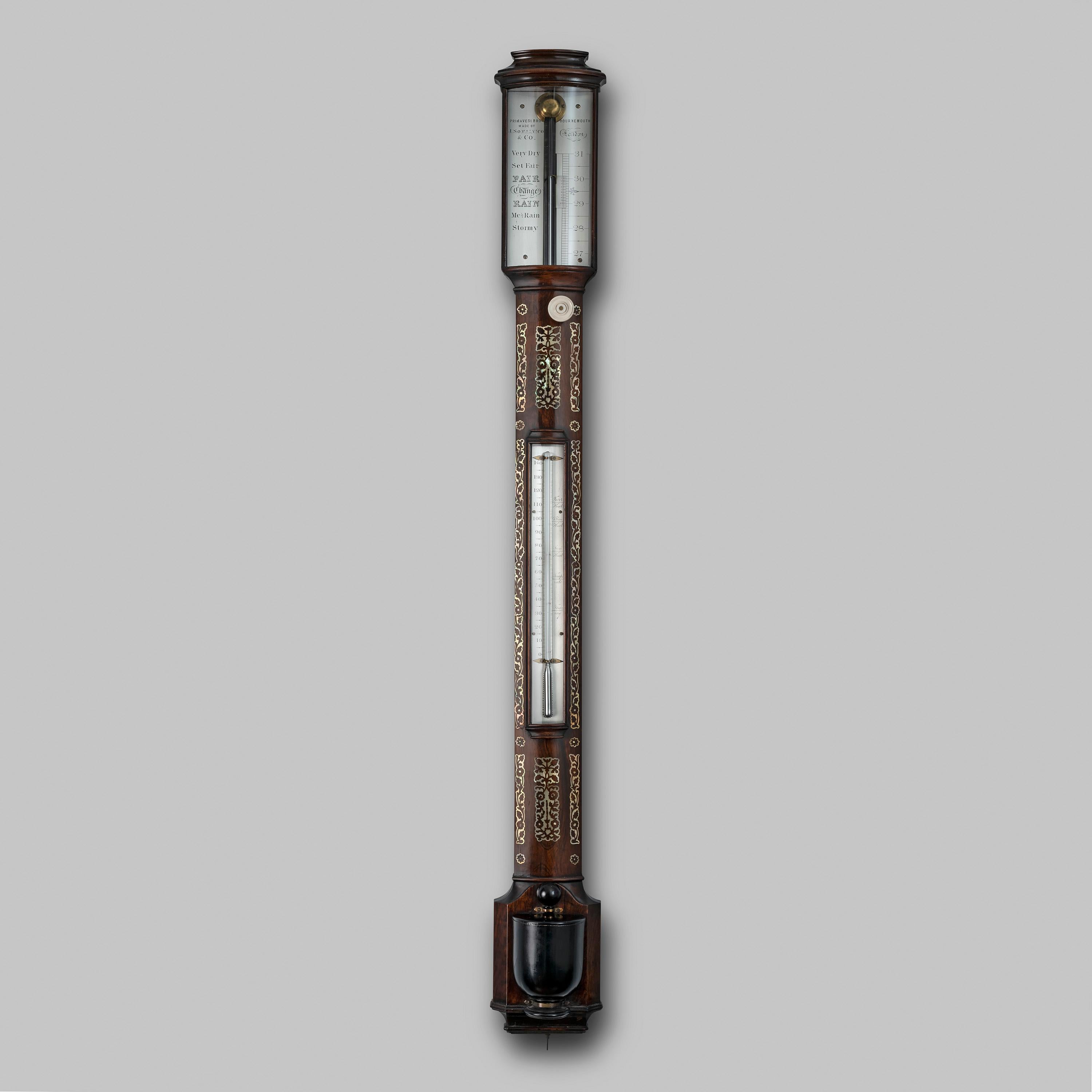 English 19th Century Antique Bow Front Barometer by J. Somalvico & Co of London For Sale