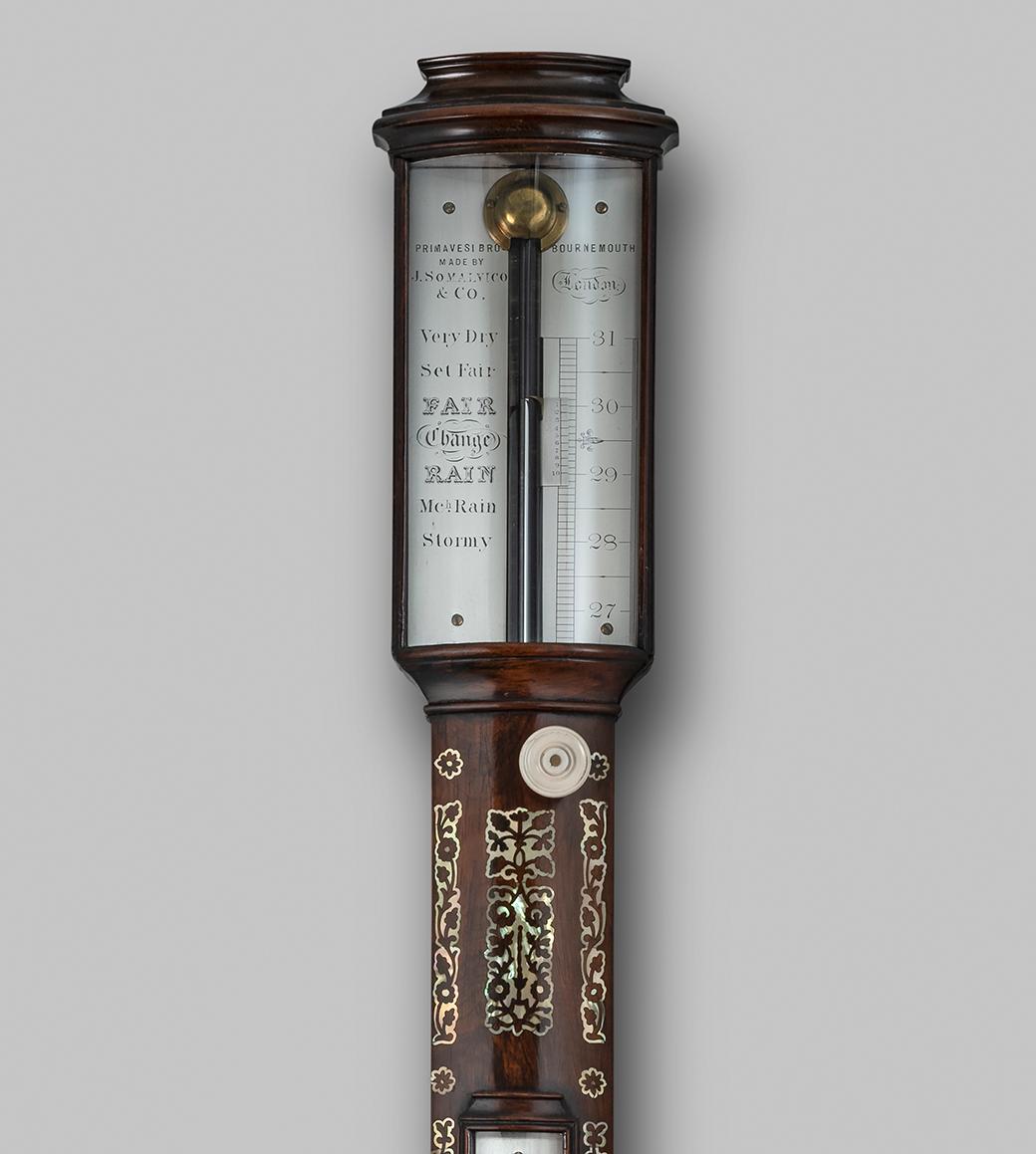 19th Century Antique Bow Front Barometer by J. Somalvico & Co of London In Good Condition For Sale In Devon, GB