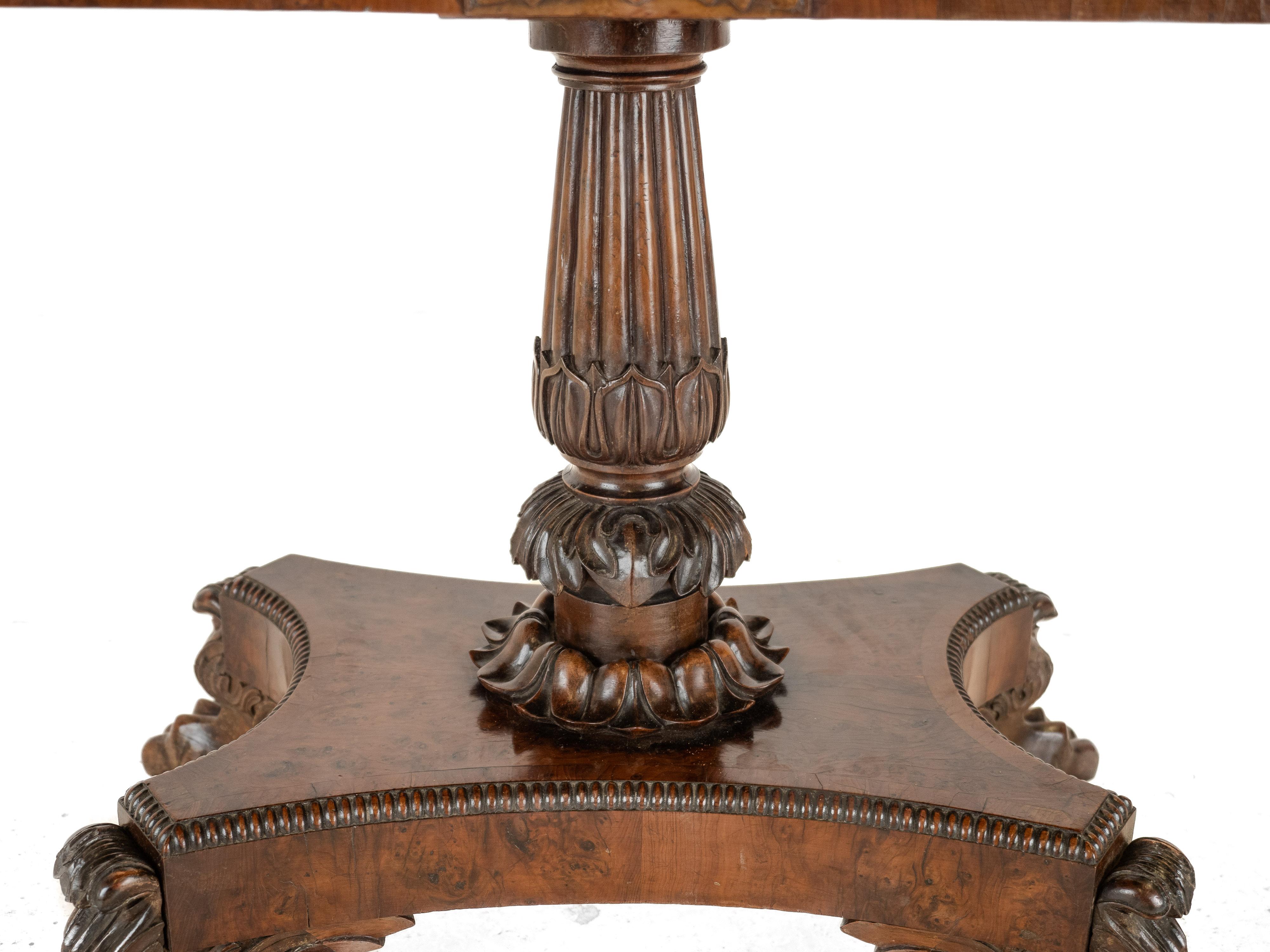 William IV Burr Yew Wood Card Table with Carved Lion Paw Base, c.1830 (Scottish) For Sale 10