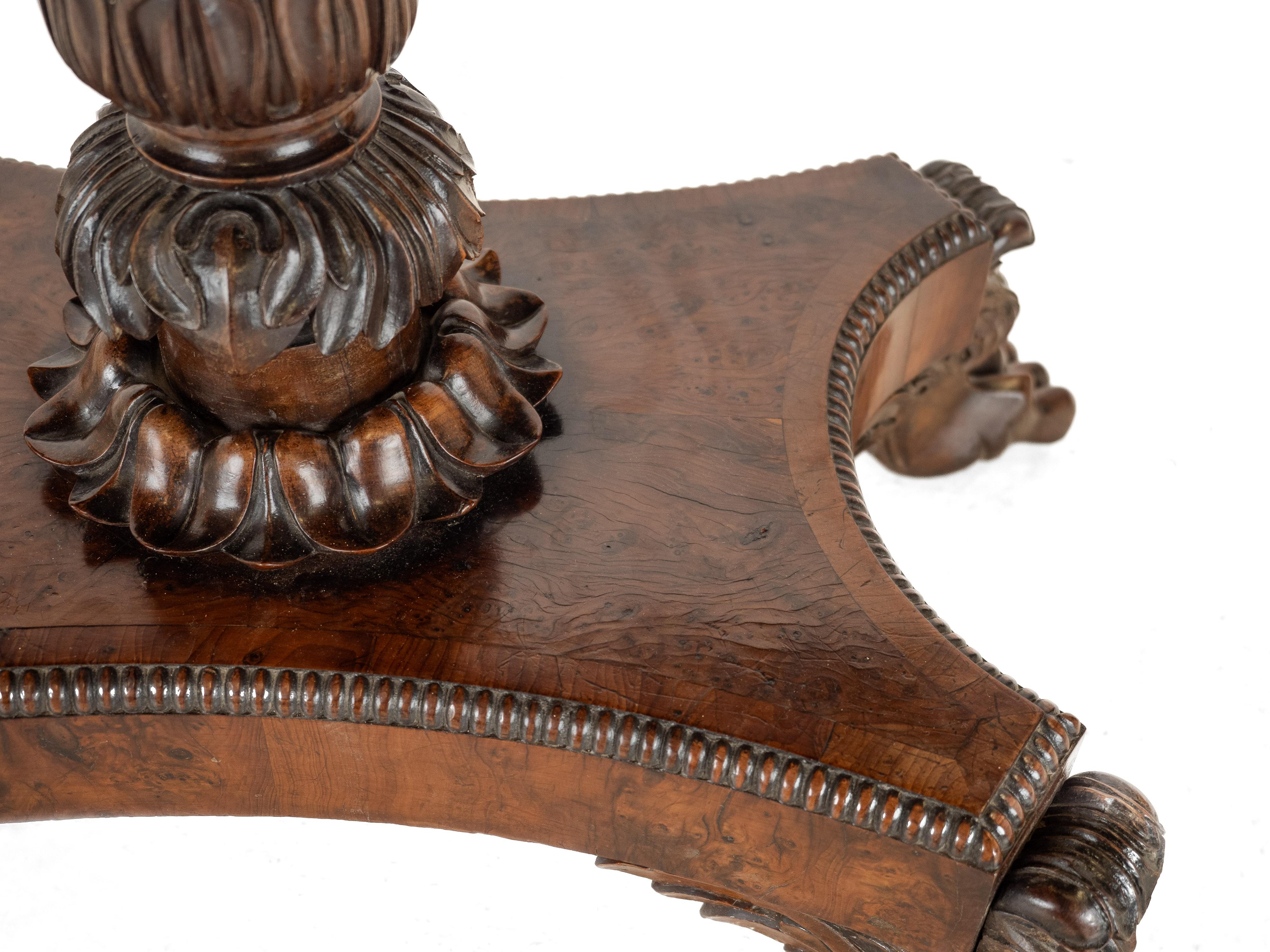 William IV Burr Yew Wood Card Table with Carved Lion Paw Base, c.1830 (Scottish) For Sale 11