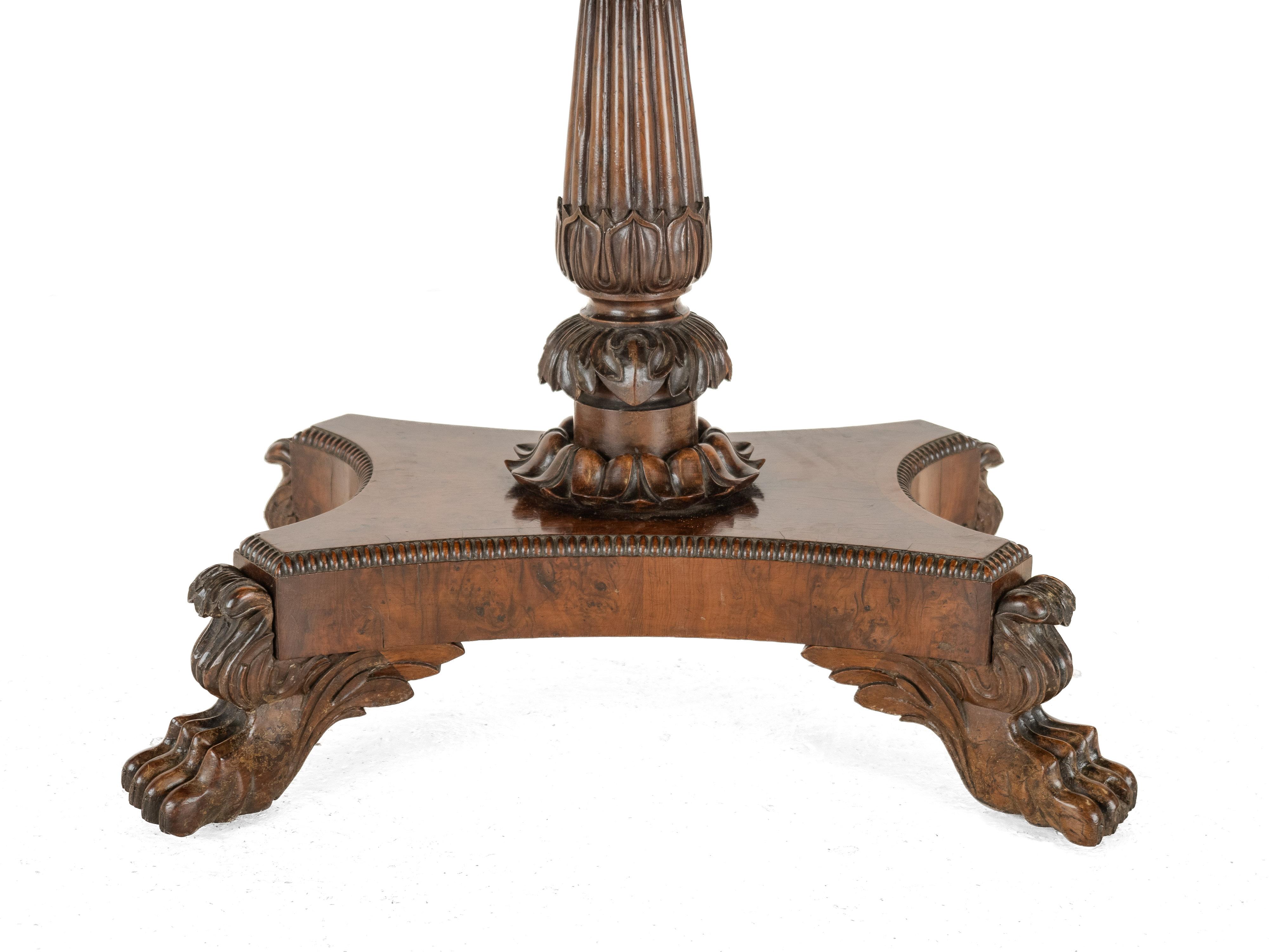 William IV Burr Yew Wood Card Table with Carved Lion Paw Base, c.1830 (Scottish) For Sale 13