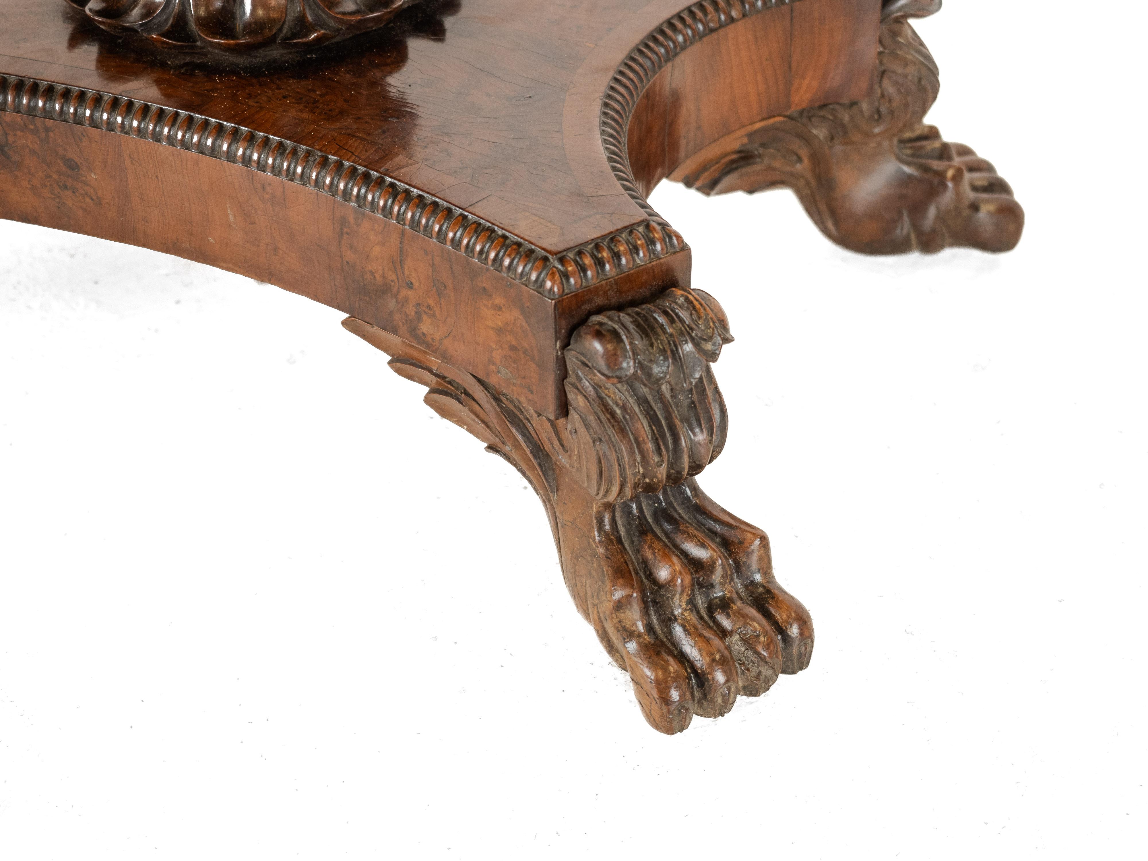 William IV Burr Yew Wood Card Table with Carved Lion Paw Base, c.1830 (Scottish) For Sale 14