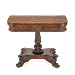William IV Burr Yew Wood Card Table with Carved Lion Paw Base, c.1830 (Scottish)