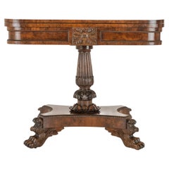 William IV Burr Yew Wood Card Table with Carved Lion Paw Base, c.1830 (Scottish)