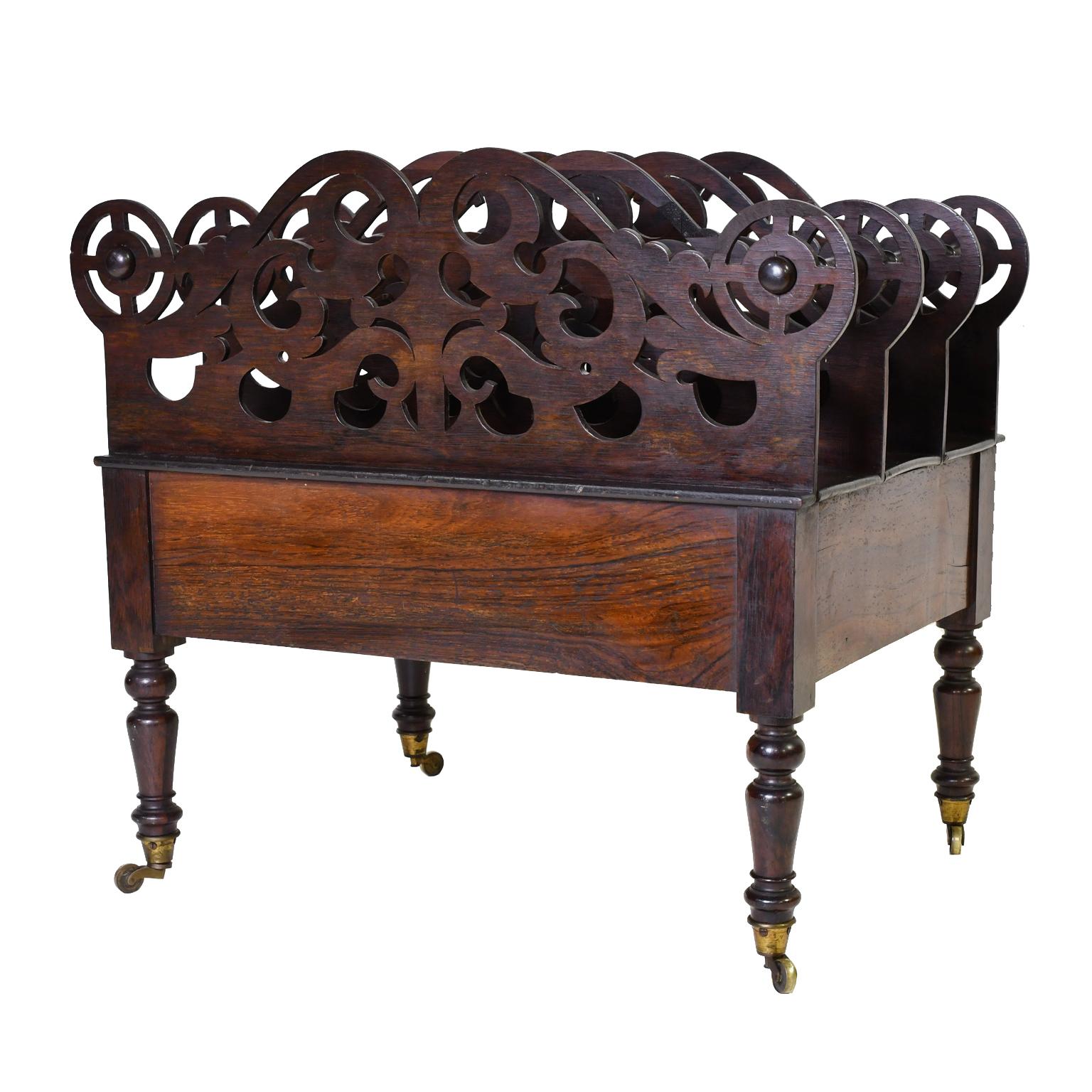 English William IV Canterbury or Sheet Music Rack in Rosewood with Fretwork, circa 1830
