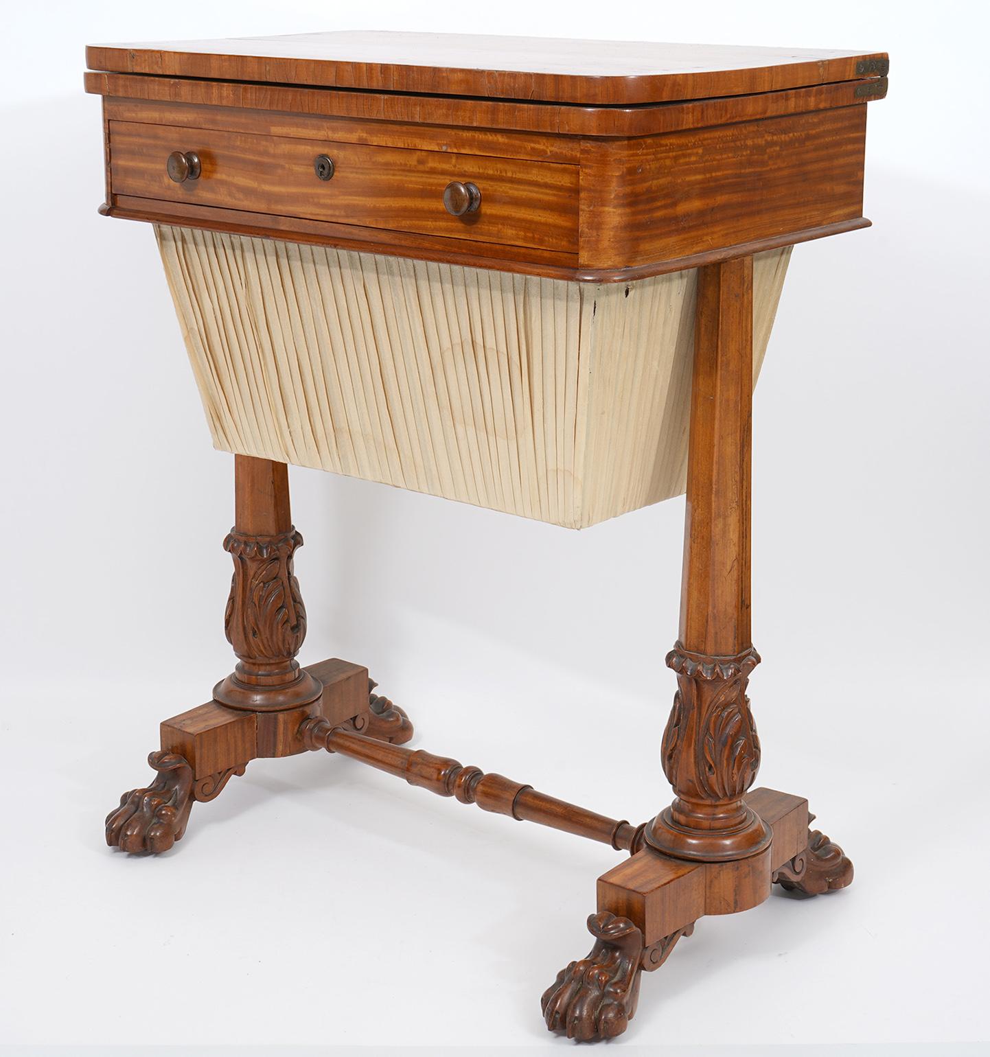 William IV Carved Mahogany and Satinwood Game and Sewing Table, C. 1840 4