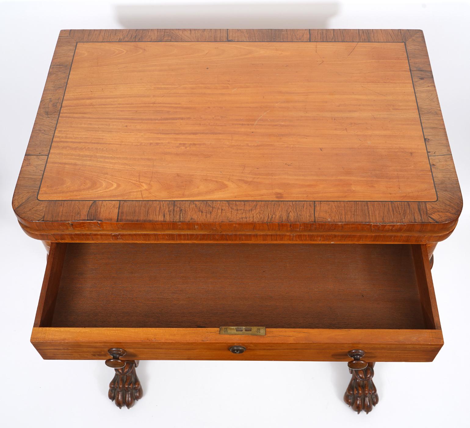 19th Century William IV Carved Mahogany and Satinwood Game and Sewing Table, C. 1840