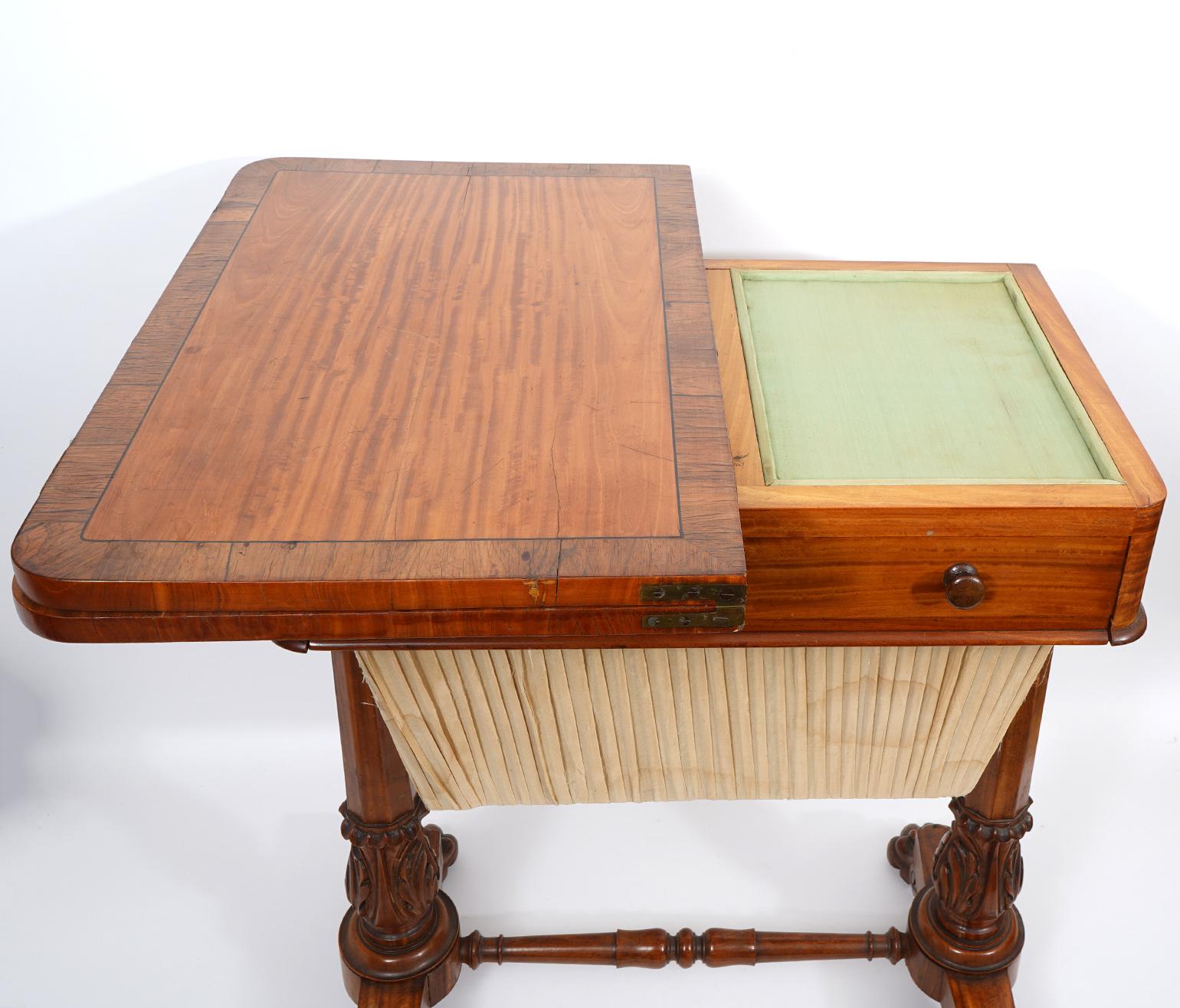 William IV Carved Mahogany and Satinwood Game and Sewing Table, C. 1840 2