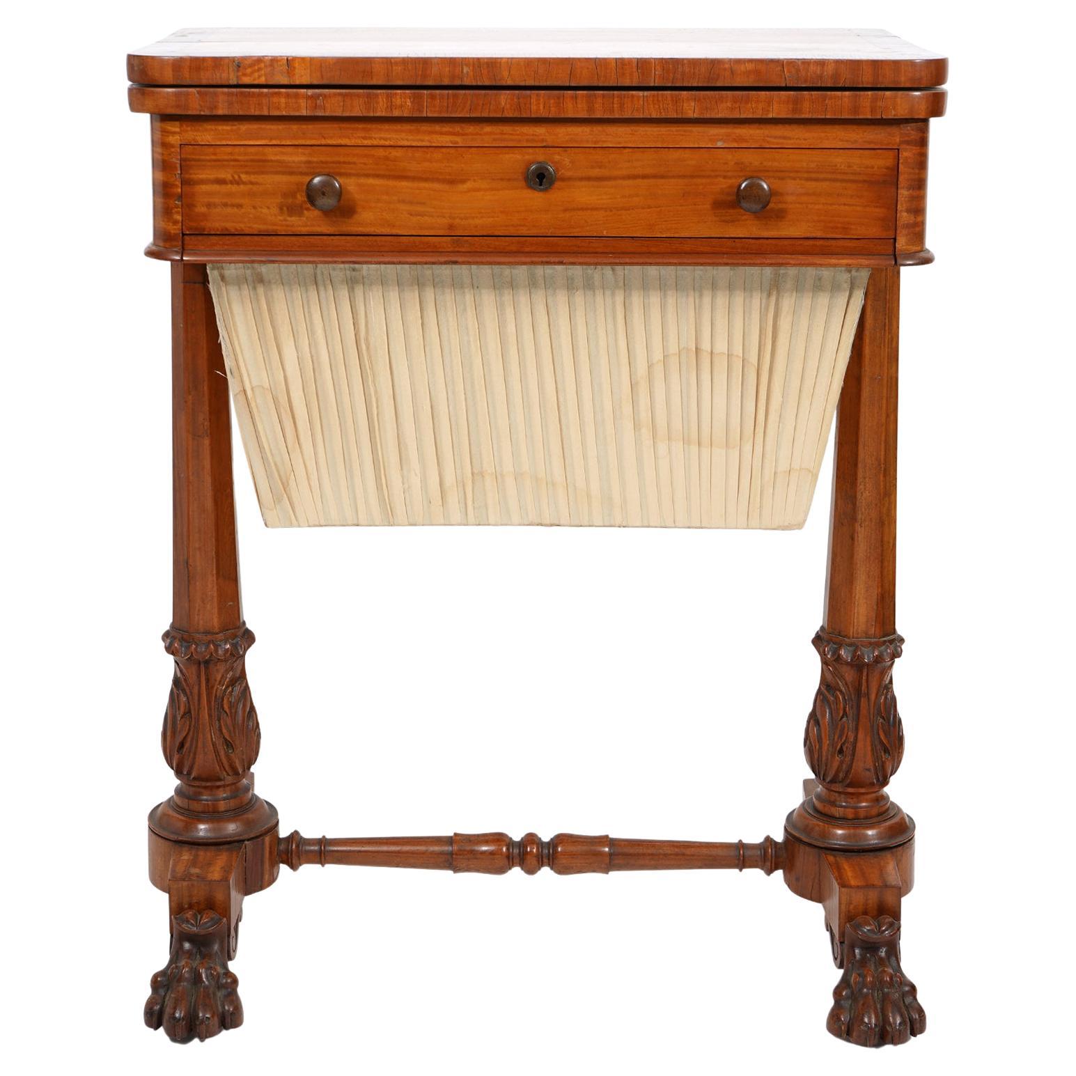 William IV Carved Mahogany and Satinwood Game and Sewing Table, C. 1840