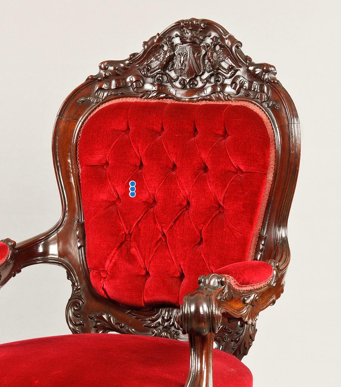 19th Century William IV Carved Mahogany Library Armchair with Red Velvet Upholstery For Sale