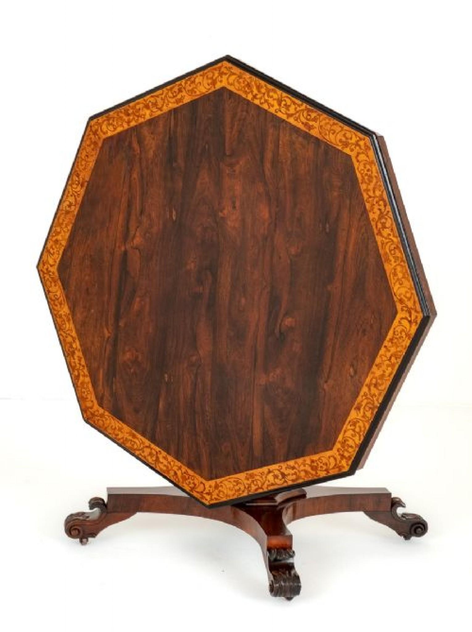 William IV Centre Table Octagaonal Inlay Antique In Good Condition For Sale In Potters Bar, GB