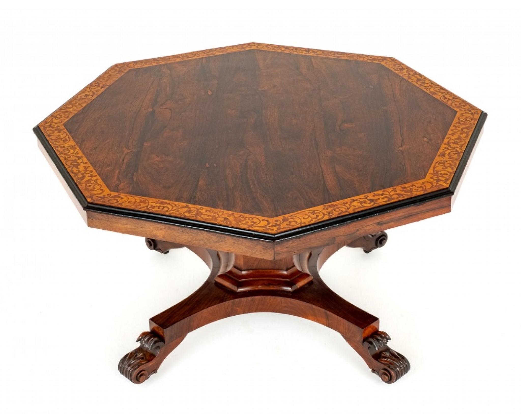 19th Century William IV Centre Table Octagaonal Inlay Antique For Sale