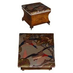 William IV Circa 1830 Burr Walnut Ottoman Footstool Mulberry Flying Ducks Velvet