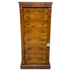 William IV Circassian Walnut Lingerie Cabinet Semainier, English 19th Century