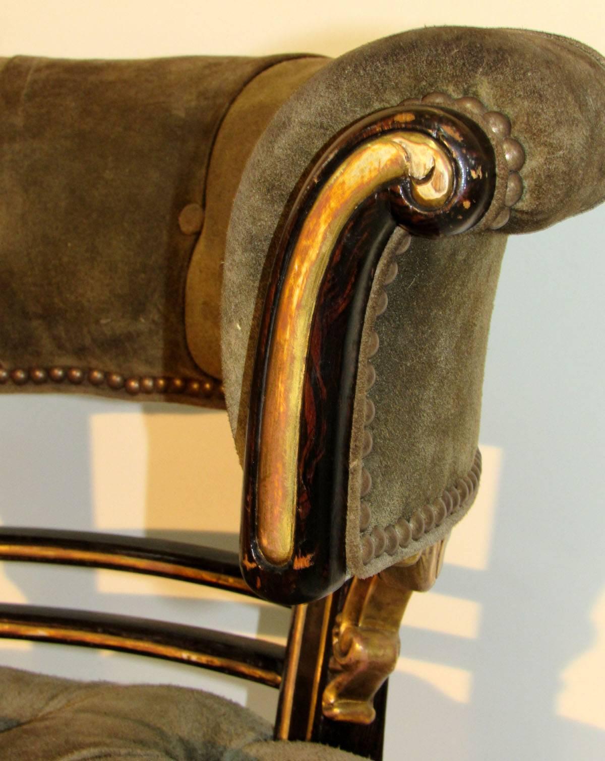 Leather William IV Curved Back Armchair For Sale