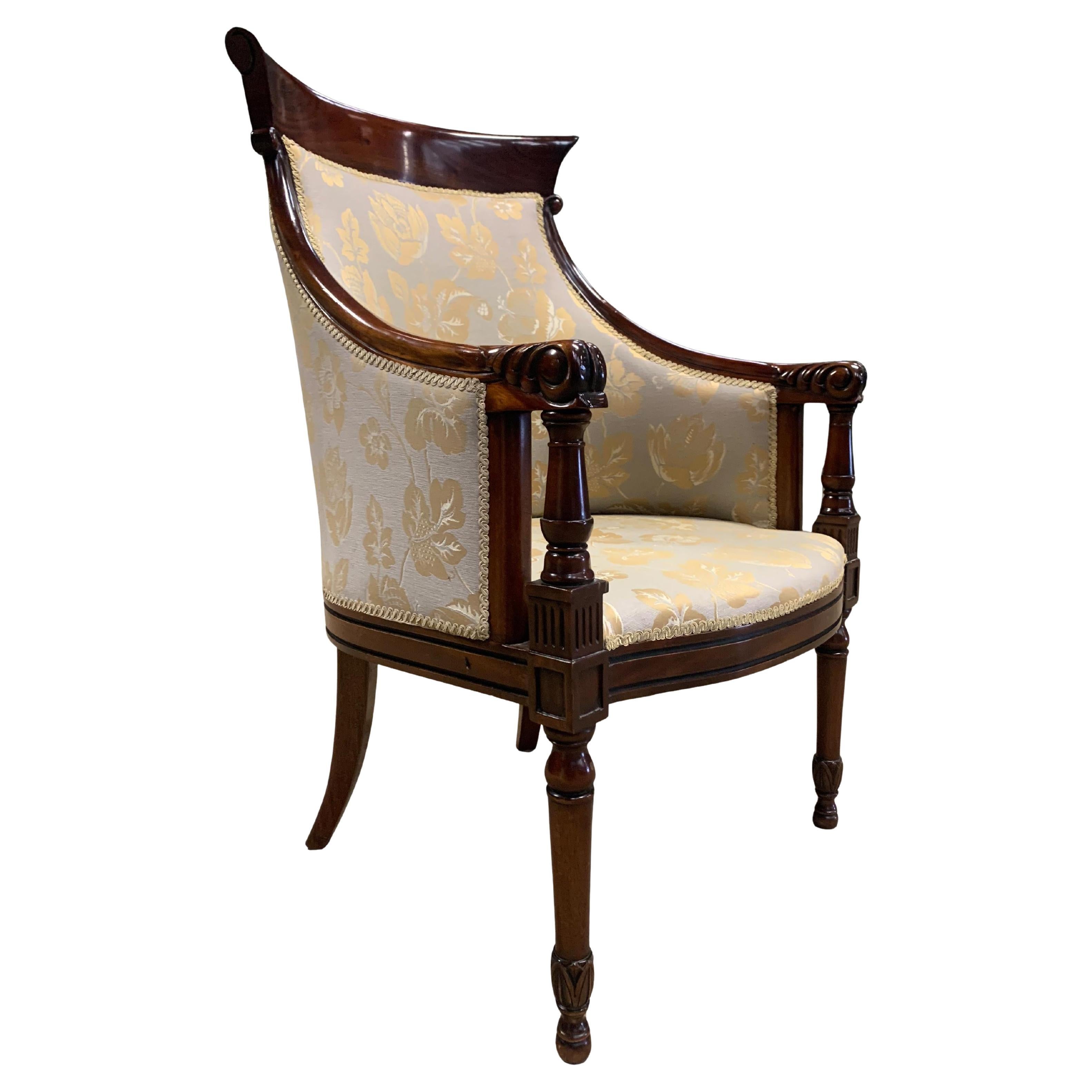 Elegant William IV Designed Polished Mahogany Armchair With Cream Damask Floral Upholstery

A modern take on a beautiful antique chair, well made, comfortable with wonderful wood tone. 

 fire compliance label.

Full height 106.5cm I Width 65cm I