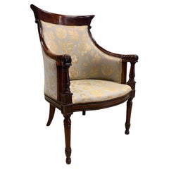 William IV Design Sillón De Caoba Pulida Con Tapicería Floral De Damasco Crema
