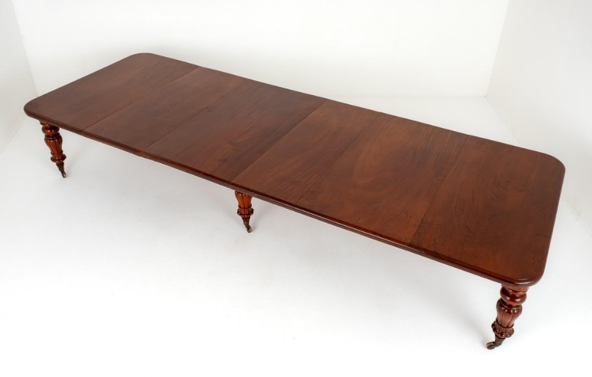 Superb William IV Mahogany Extending Dining Table.
19th Century
This Impressive Table Stands Upon Typical Impressive William IV Legs with Original Castors.
The Table Extends by way of a Pullout Telescopic Mechanism to accept up to 4 Extra