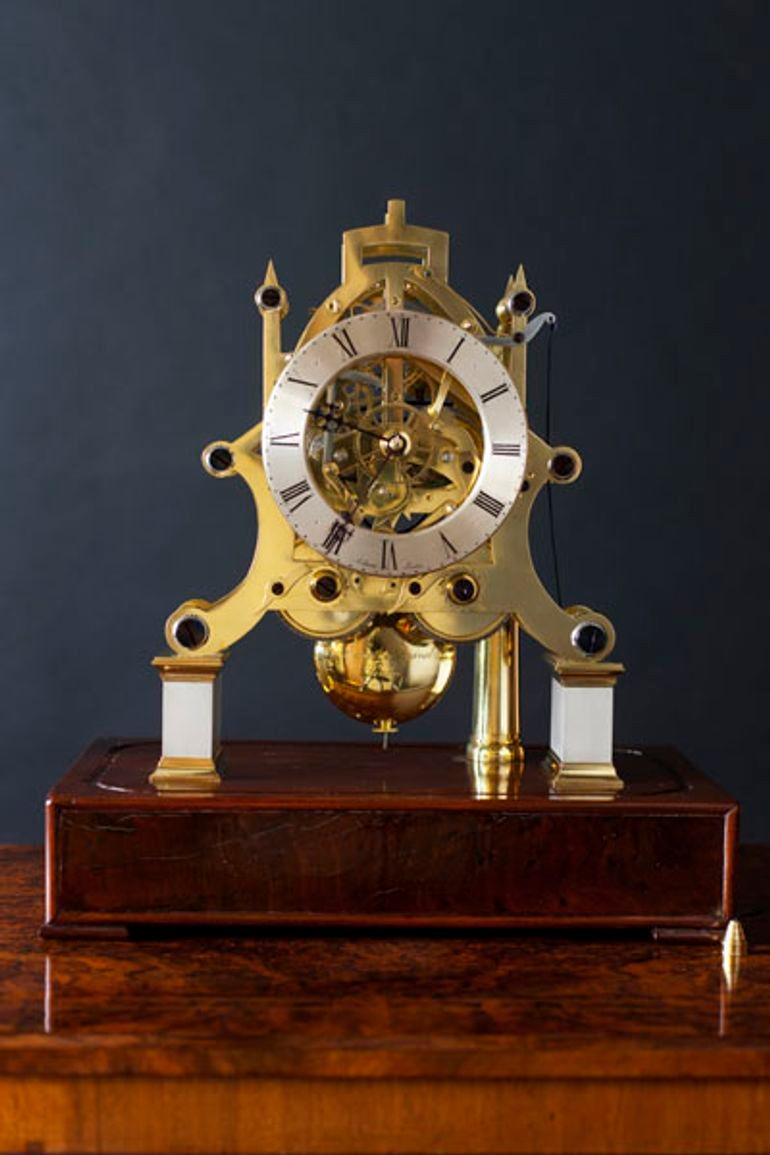 Brass William IV Double Fusee Skeleton Clock by A. Stewart, London For Sale