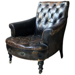 William IV/Early Victorian Country House Button-Back Leather Library Armchair